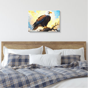 Realistic Bald Eagle Perched on Branch Sunset Canvas Print
