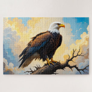 Realistic Bald Eagle Perched on Branch Sunset Jigsaw Puzzle