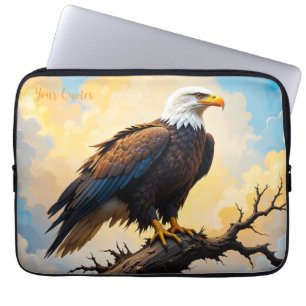 Realistic Bald Eagle Perched on Branch Sunset Laptop Sleeve
