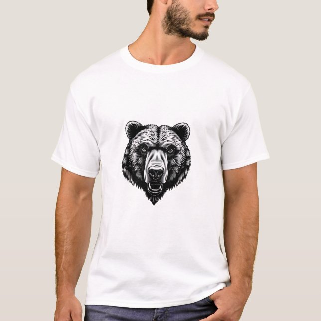 Realistic Bear Head T-Shirt - Black & White (Front)