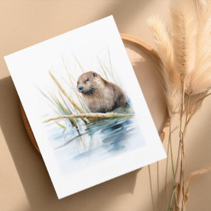 Realistic Beaver by the Water – Wildlife Greeting  Postcard