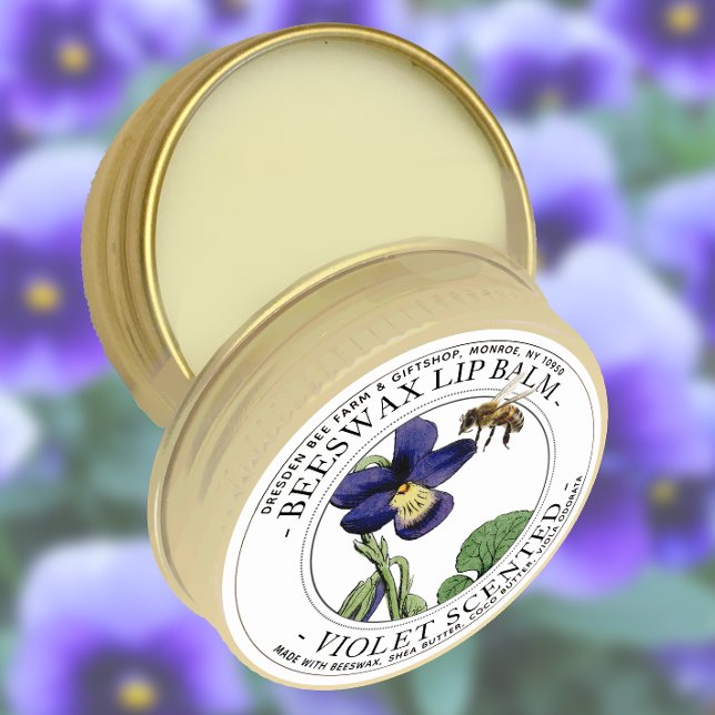 Realistic Bee and Viola Odorata Violet Lip Balm   Classic Round Sticker (Creator Uploaded)