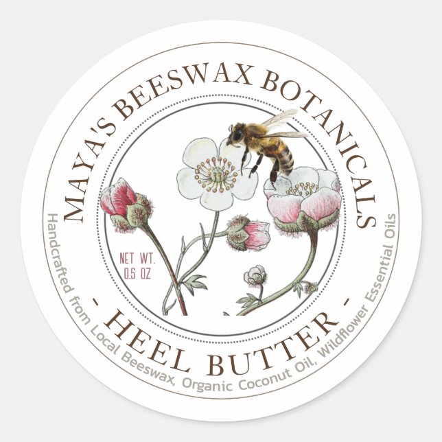 Realistic Bee Beeswax Product Label Heel Butter  (Front)