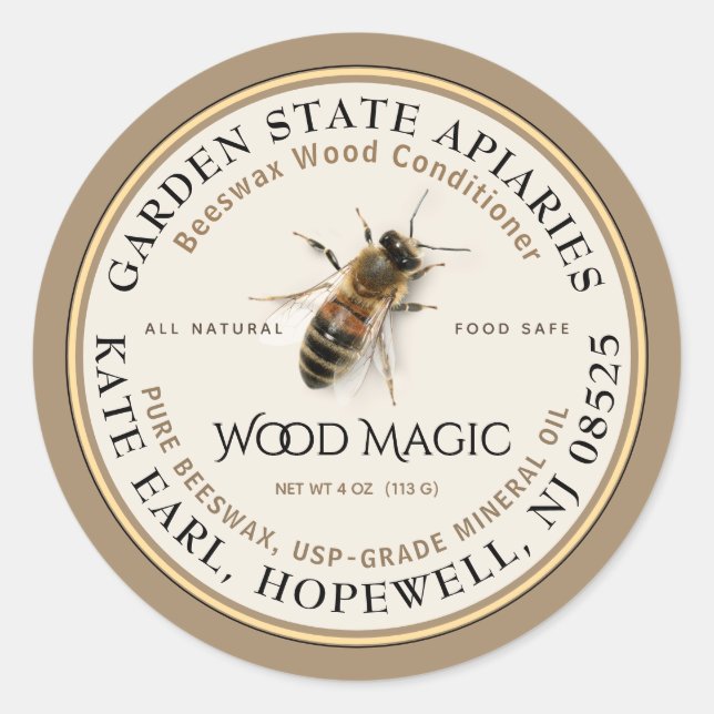 Realistic Bee Beeswax Wood Conditioner Label (Front)