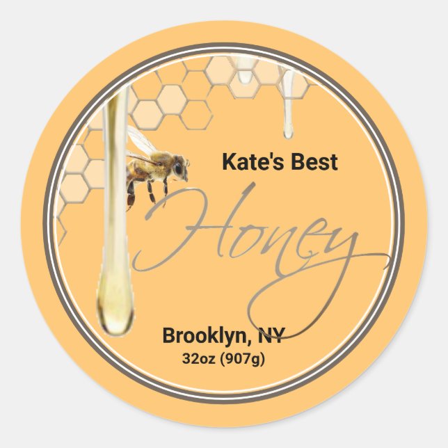 Realistic Bee Honeycomb Honey drip label (Front)