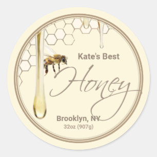 Realistic Bee Honeycomb Honey drip label