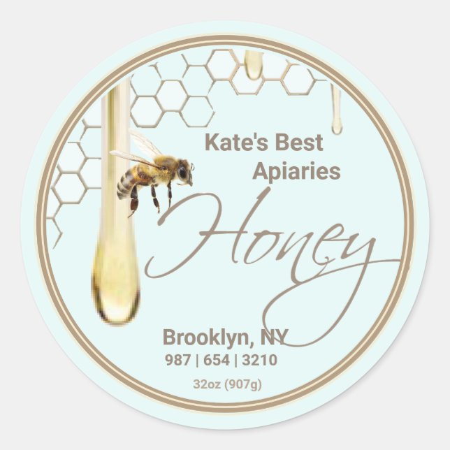 Realistic Bee Honeycomb Honey drip label  (Front)