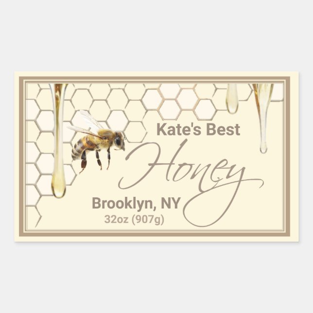 Realistic Bee Honeycomb Honey Drip Rectangle label (Front)
