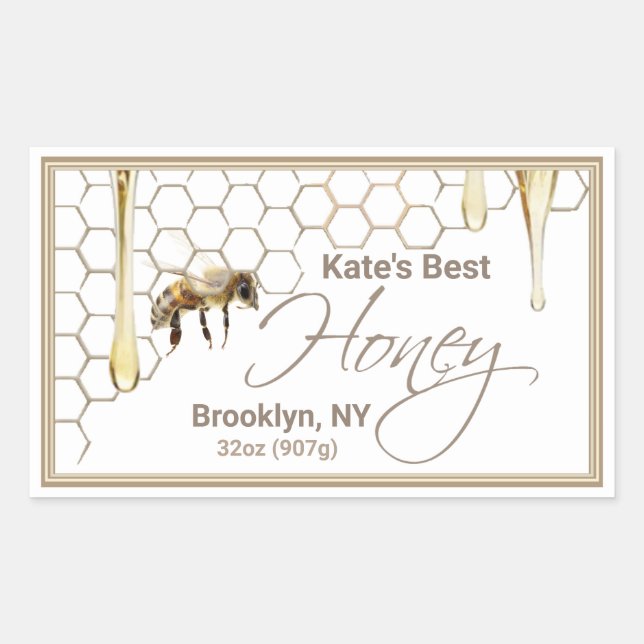Realistic Bee Honeycomb Honey Drip Rectangle label (Front)