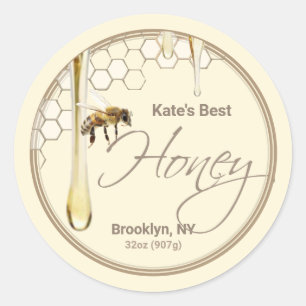 Realistic Bee Honeycomb Honey drip round label