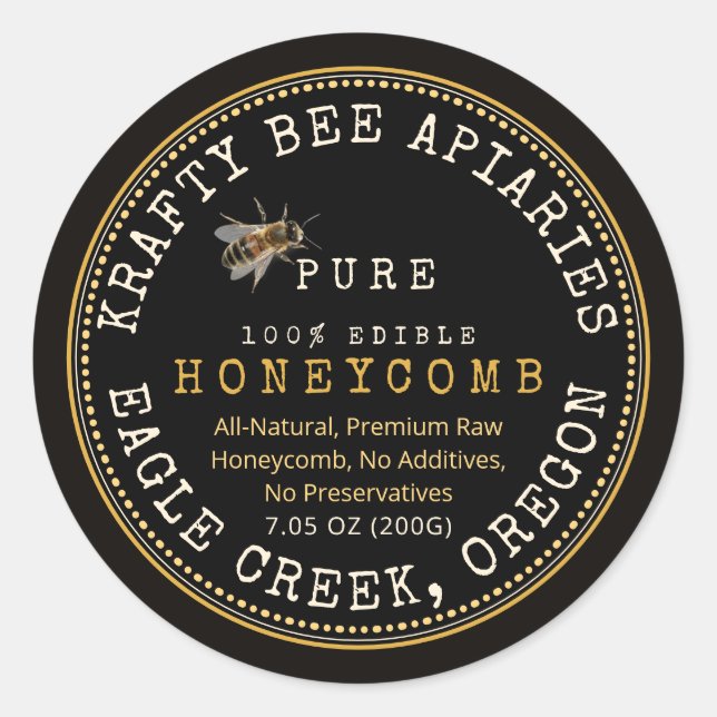 Realistic Bee Honeycomb Label  (Front)