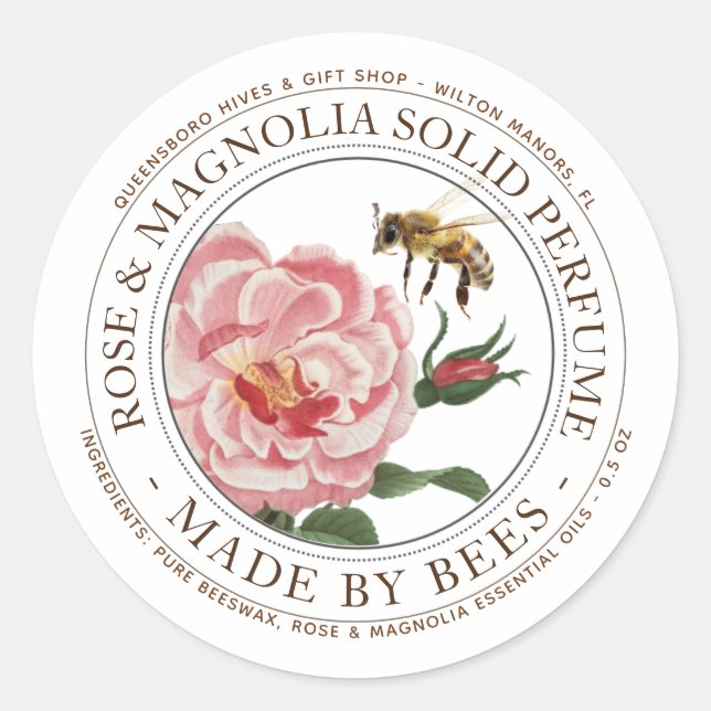 Realistic Bee & Rose Solid Perfume Editable Label (Front)