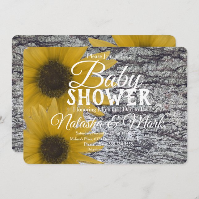 Realistic Birchwood Sunflowers Baby Shower Invitation (Front/Back)