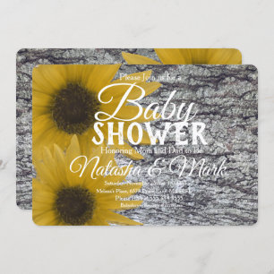 Realistic Birchwood Sunflowers Baby Shower Invitation