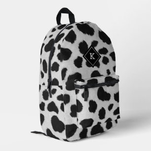 Realistic black and white cow fur print printed backpack