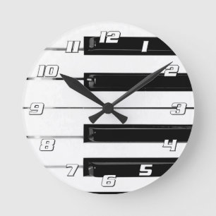 Realistic Black White Piano Keyboard Keys Round Clock