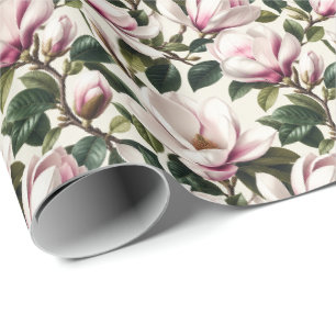 Realistic Blooming Magnolia Painting Wrapping Paper