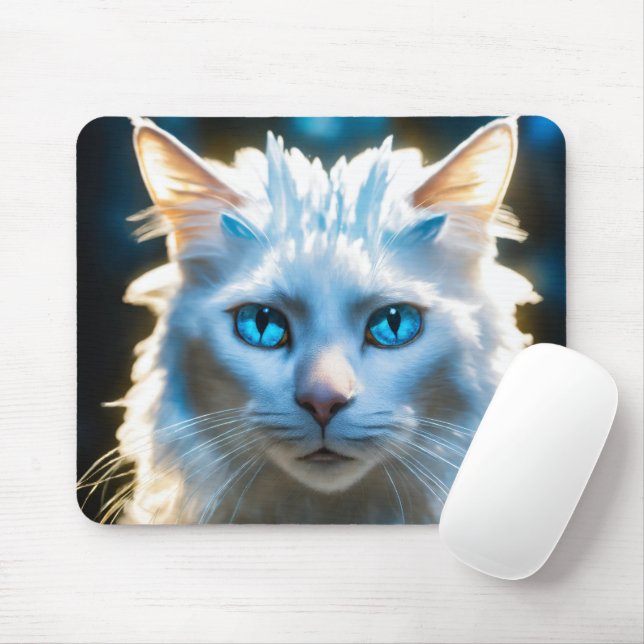 Realistic Blue Eyed Cat Face Mouse Pad (With Mouse)