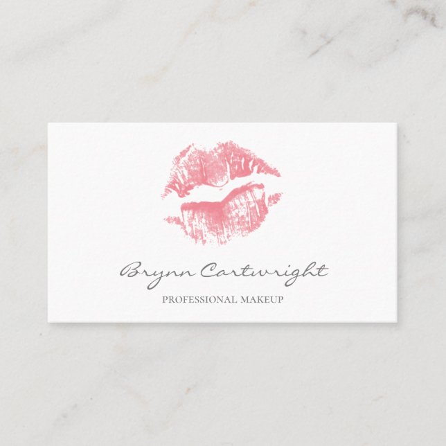 Realistic Blush Pink Kiss Print Lips Makeup Business Card (Front)