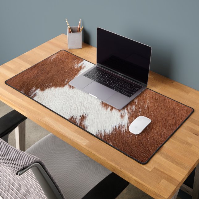 Realistic brow and white cowhide texture desk mat (Office 2)