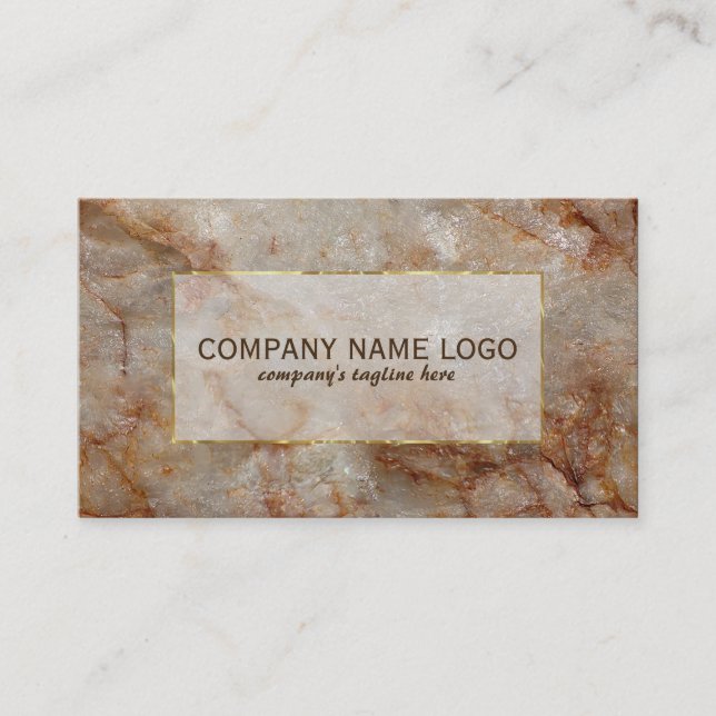 Realistic Brown Faux Marble Stone Gold Accent Business Card (Front)
