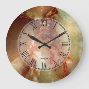 Realistic Brown Faux Marble Stone Pattern 2 Large Clock