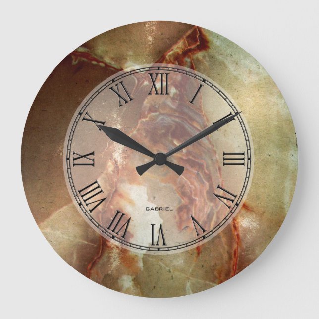 Realistic Brown Faux Marble Stone Pattern 2 Large Clock (Front)