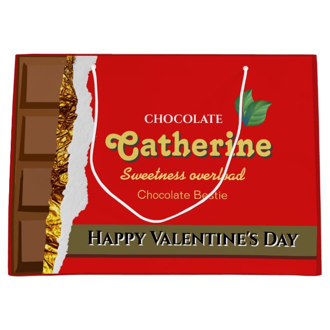 Realistic Brown & Red Valentines Chocolate Funny Large Gift Bag (Front)
