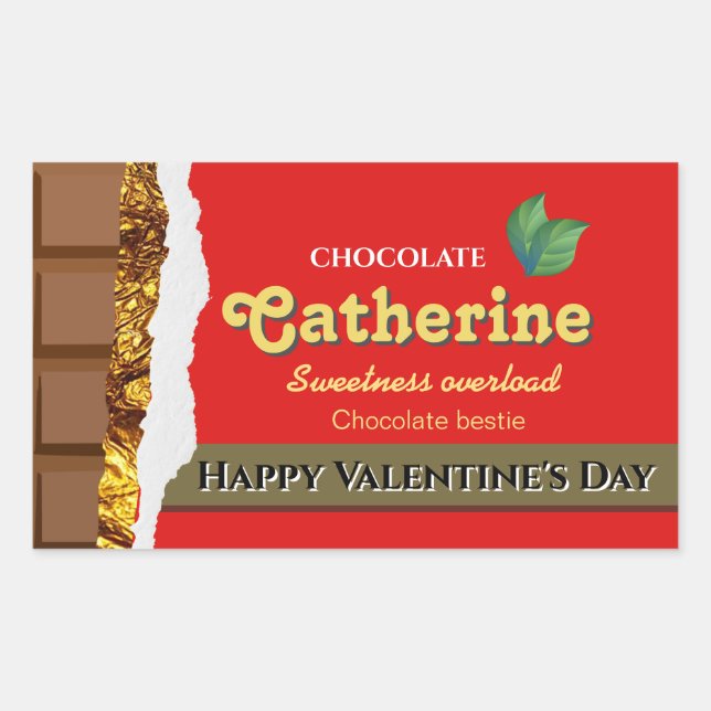 Realistic Brown & Red Valentines Chocolate Funny Rectangular Sticker (Front)