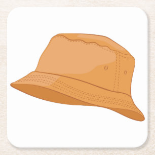 Realistic Bucket Hat Square Paper Coaster