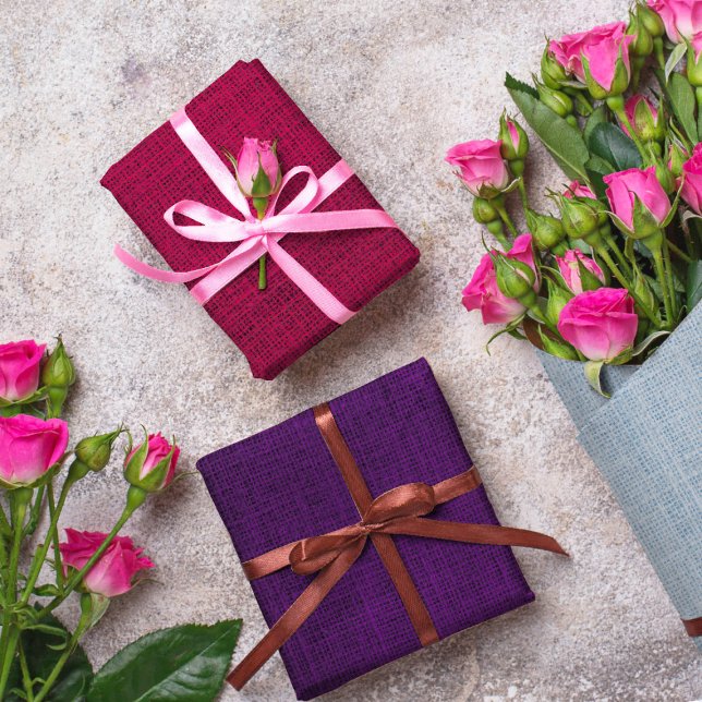 Realistic Burlap Rustic Burgundy Lavender & Purple Wrapping Paper Sheet (Creator Uploaded)