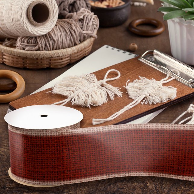  Realistic Burlap Texture Simple Rustic Gold & Red Satin Ribbon (Creator Uploaded)