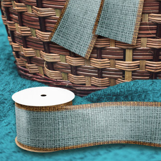 Realistic Burlap Texture Simple Rustic Sage Green Satin Ribbon