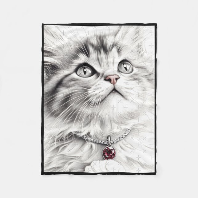 Realistic Cat Pencil Drawing Sticker  Fleece Blanket (Front)