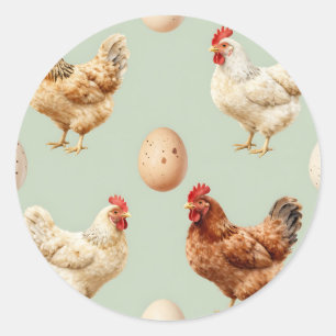 Realistic Chickens Farm Fresh Eggs Pattern Classic Round Sticker