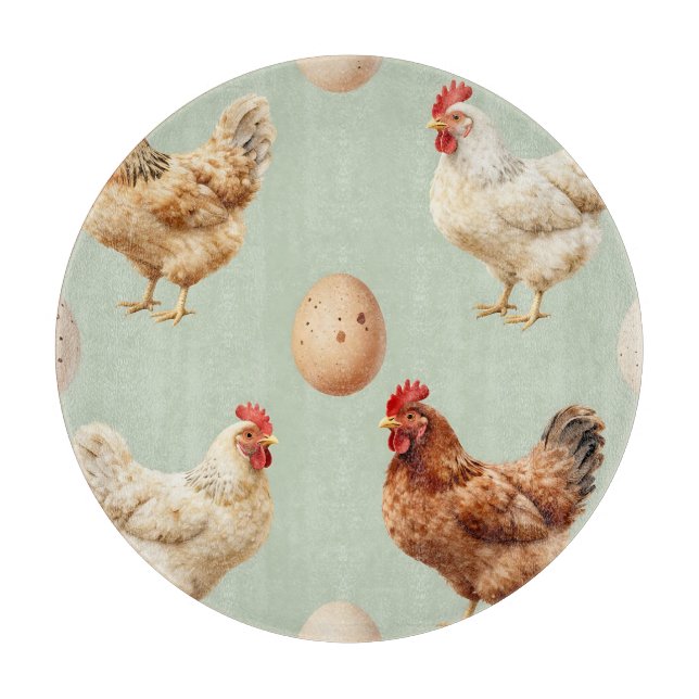 Realistic Chickens Farm Fresh Eggs Pattern Cutting Board (Front)