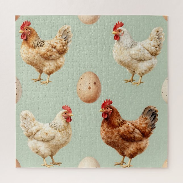 Realistic Chickens Farm Fresh Eggs Pattern Jigsaw Puzzle (Vertical)