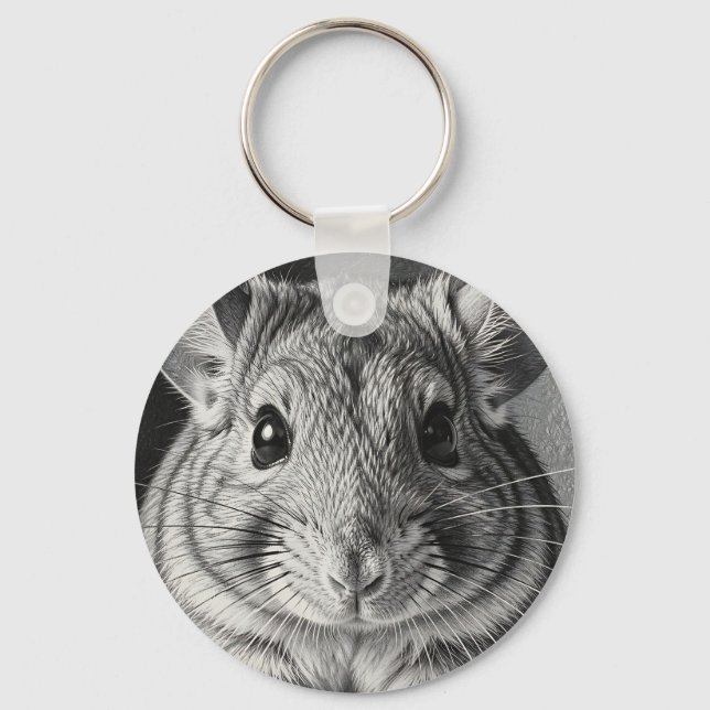 Realistic Chinchilla Portrait Sketch Key Ring (Front)