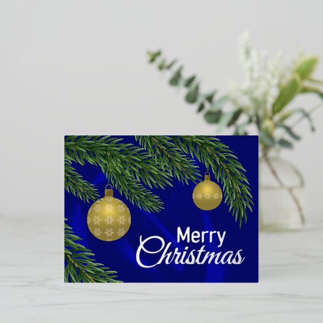 realistic christmas tree with golden decor foil holiday postcard (Standing Front)