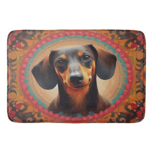 Realistic Colourful Border Cute Dachshund Dog love Bath Mat