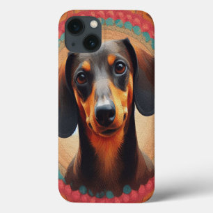 Realistic Colourful Border Cute Dachshund Dog love iPhone 13 Case