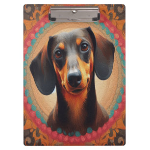 Realistic Colourful Border Cute Dachshund Dog love Clipboard