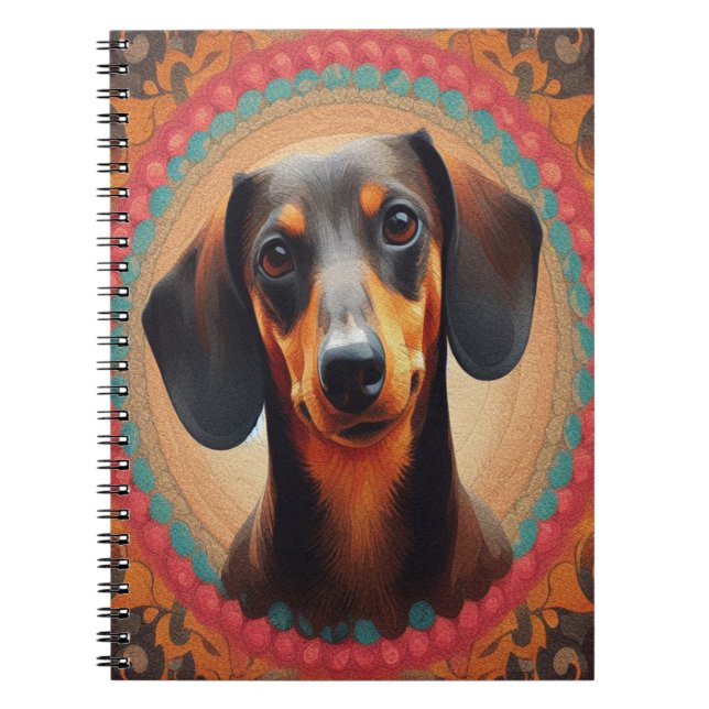 Realistic Colourful Border Cute Dachshund Dog love Notebook (Front)
