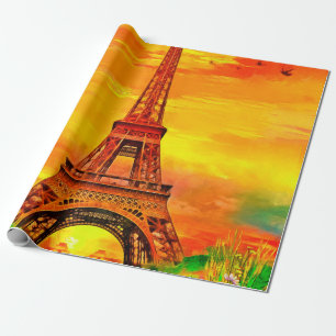 realistic colourful oil painting of Eiffel tower i Wrapping Paper
