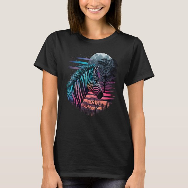 Realistic Colourful Zebra in Wilderness Nature on  T-Shirt (Front)