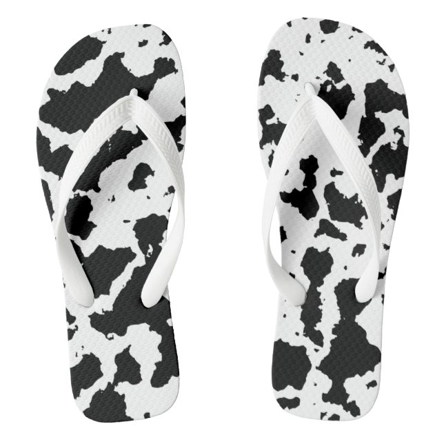 Realistic Cow Print Black and White Flip Flops (Footbed)