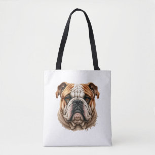 Realistic cute english bulldog profile tote bag