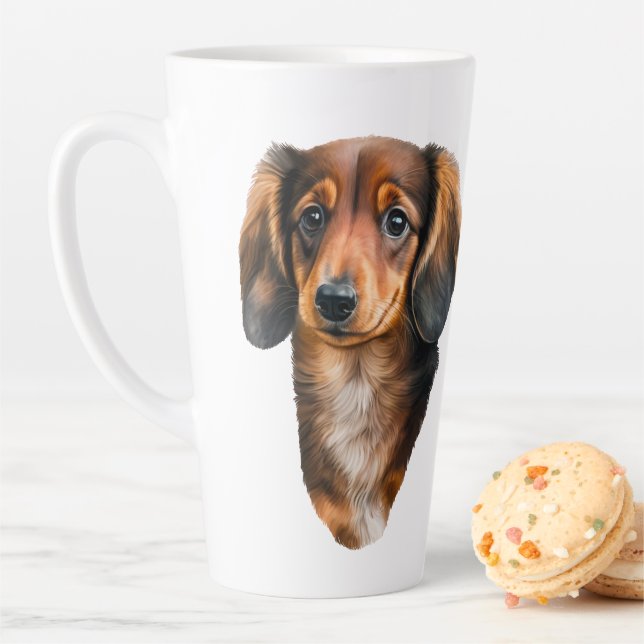 Realistic Dachshund Illustration Latte Mug (In Situ)