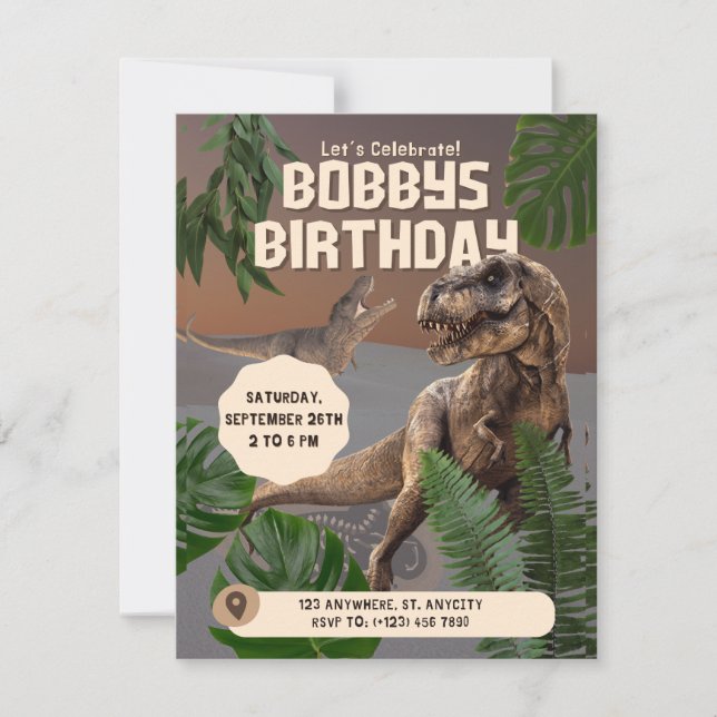 Realistic Diniosaur Birthday Invitation (Front)