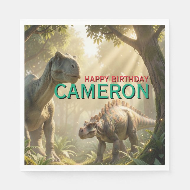 Realistic Dinosaur Birthday Party Napkin (Front)